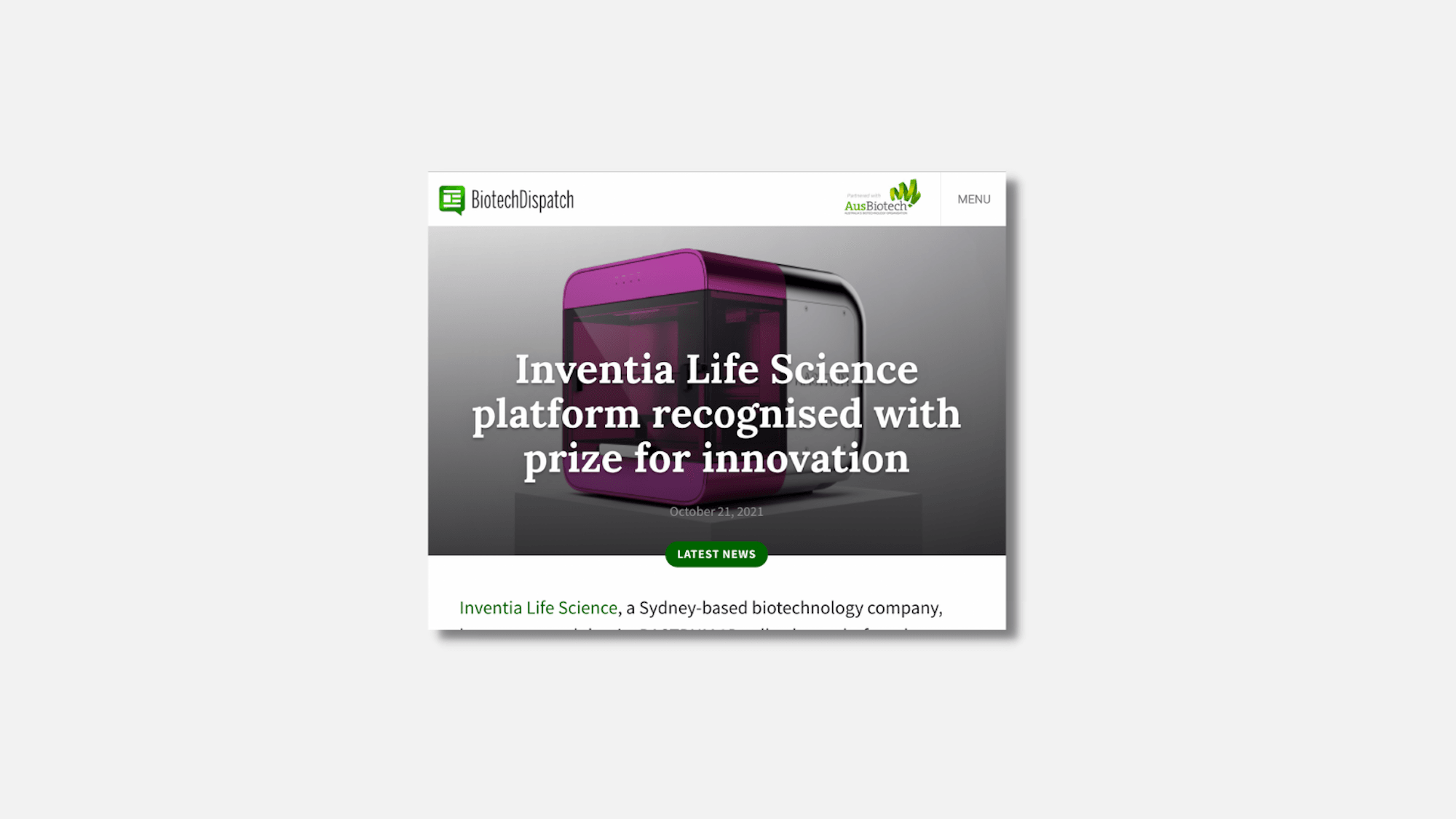Inventia Life Science platform recognised with prize for innovation | Biotech Dispatch