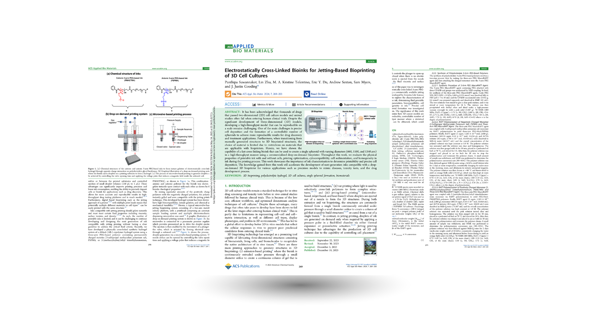 Electrostatically Cross-Linked Bioinks for Jetting-Based Bioprinting of 3D Cell Cultures